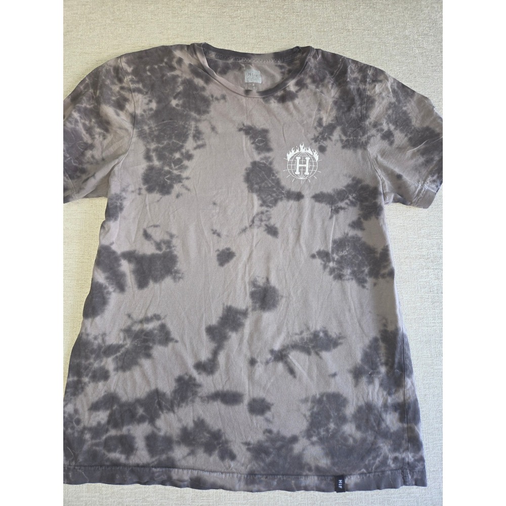 HUF x Thrasher Worldwide Tie Dye T Shirt Men's Medium Gray Black Skate Tee
